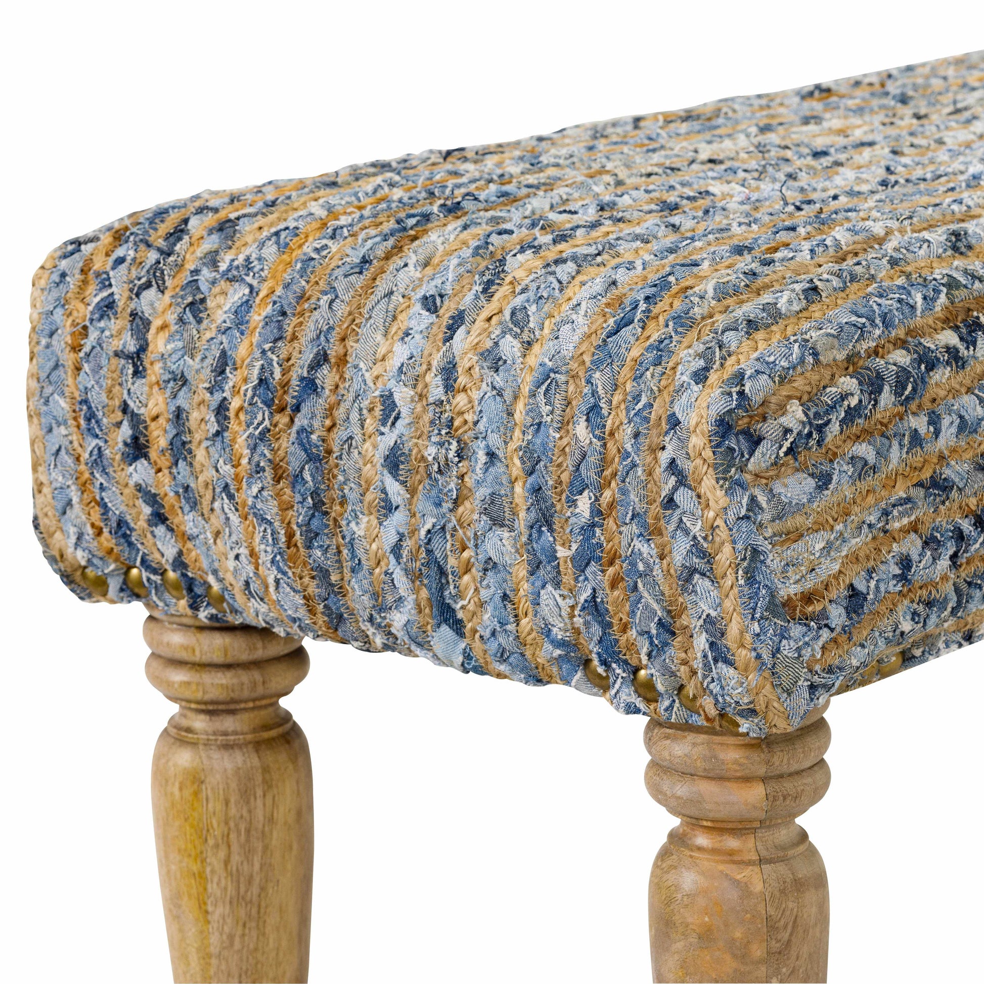 Barongis Blue&Naturak Jute Wood Legs Bench - Loft&Timber