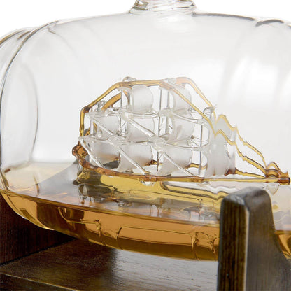 Whiskey Ship in a Barrel Decanter With Ship With 2-10 oz Glasses - By The Wine Savant, Whiskey & Wine Decanter Clear - Loft&Timber