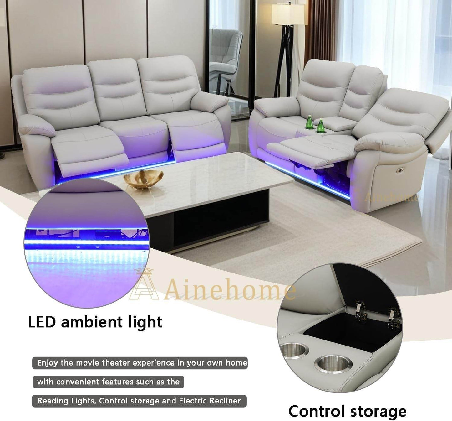 LED Power Recliner Sofa for Living Room Furniture Set - Loft&Timber