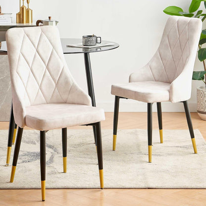 Beige Velvet Dining Chair Set Of 4 With Metal Legs-2
