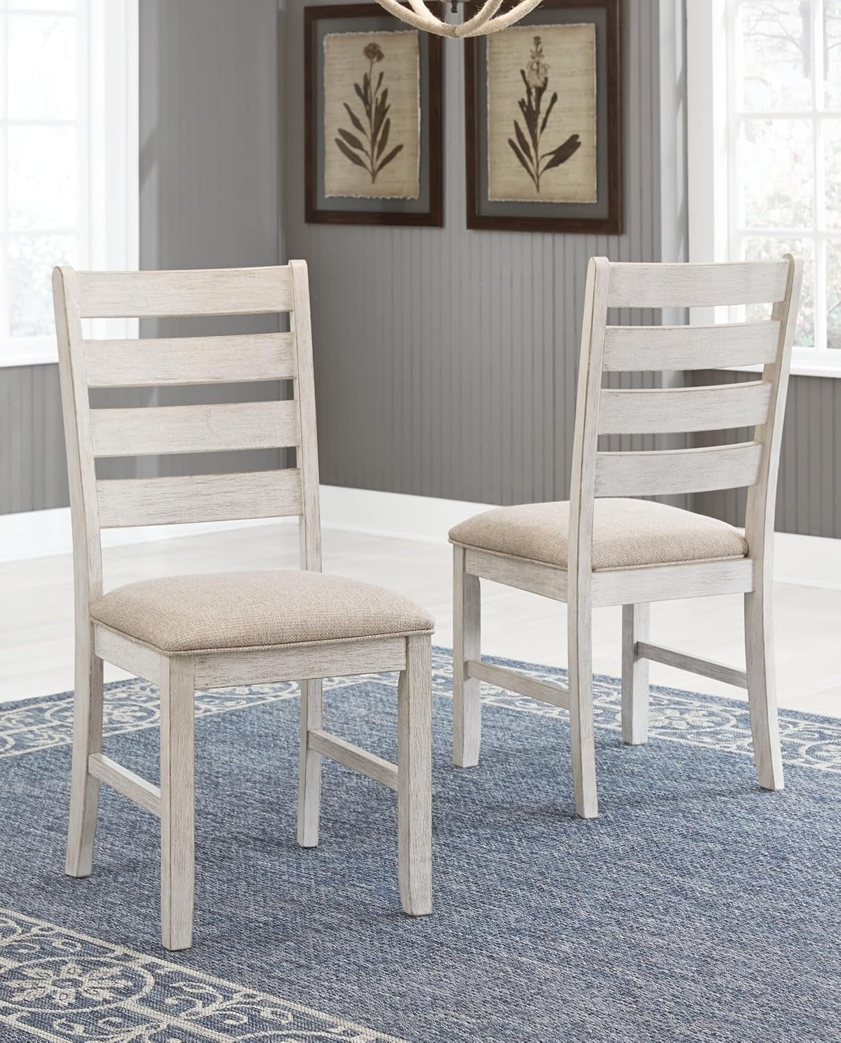 Dining Room Chair Set Of 2 Whitewash Finish Upholstered-1