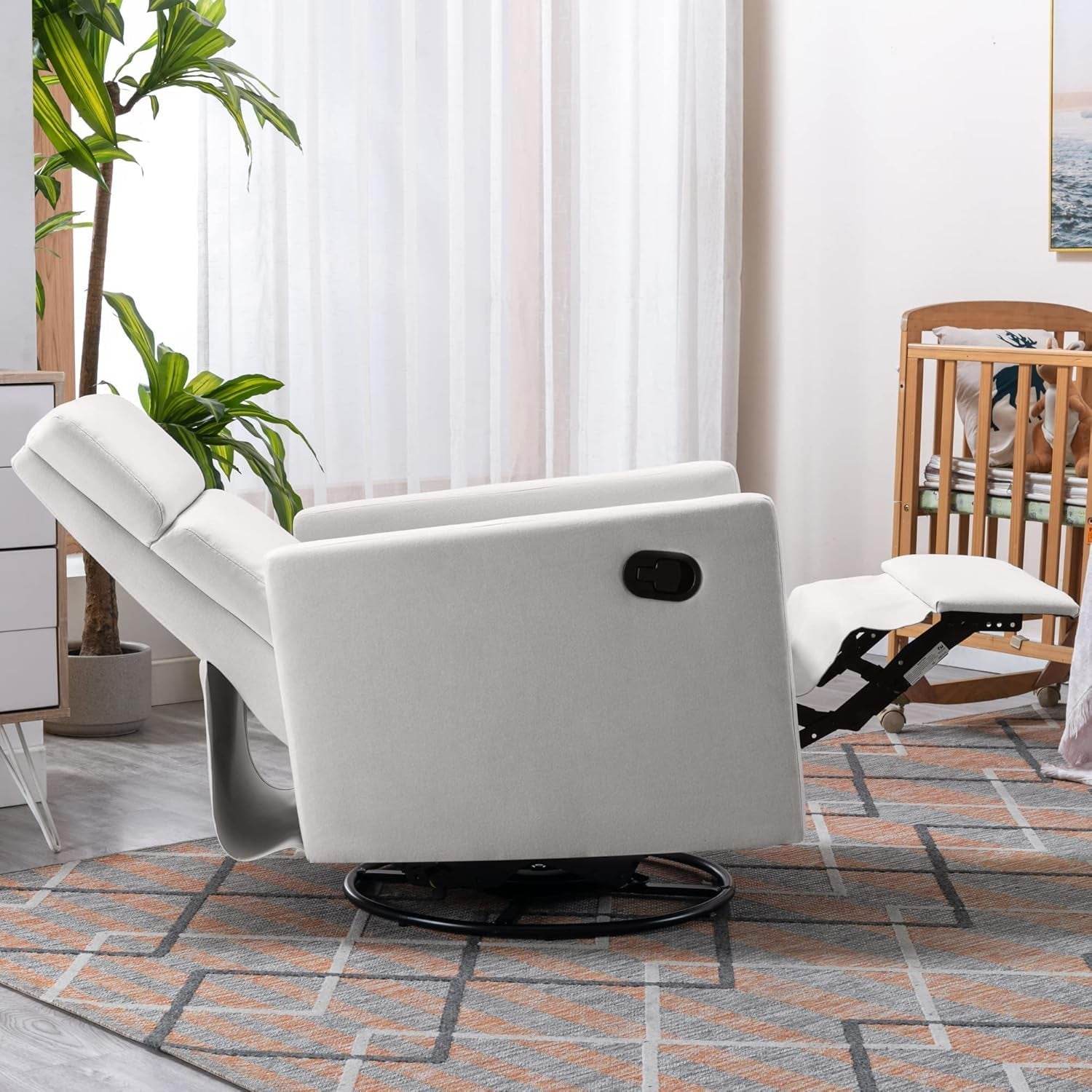 Modern Mid Century Upholstered Recliner Chair with Thick Seat Cushion, Beige - Loft&Timber