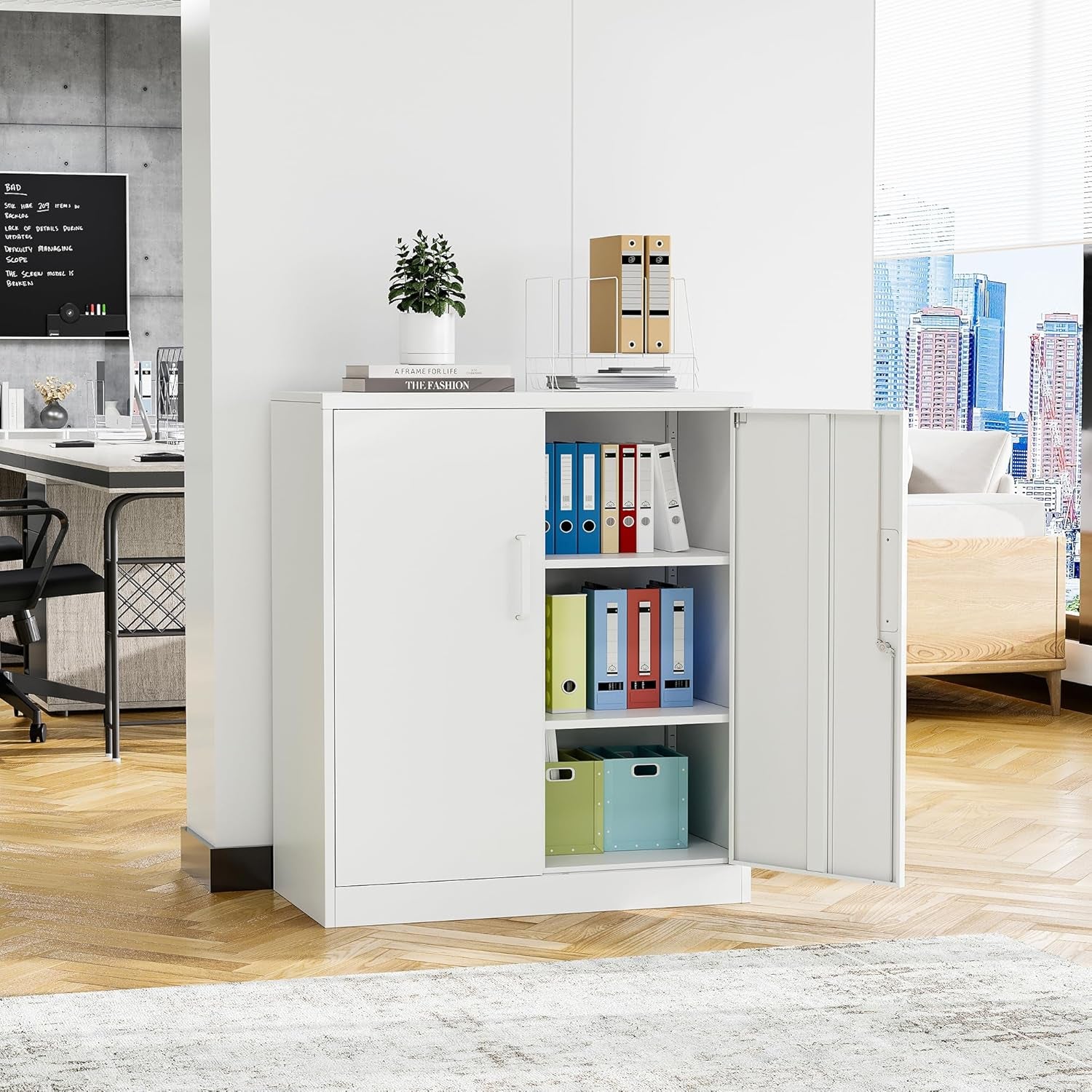 Lockable Metal Cabinet With 2 Doors And Adjustable Shelves-3