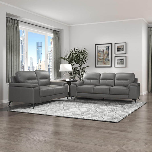 Danica Top Grain Leather 2-Piece Living Room Sofa Set, Dark Gray - Loft&Timber