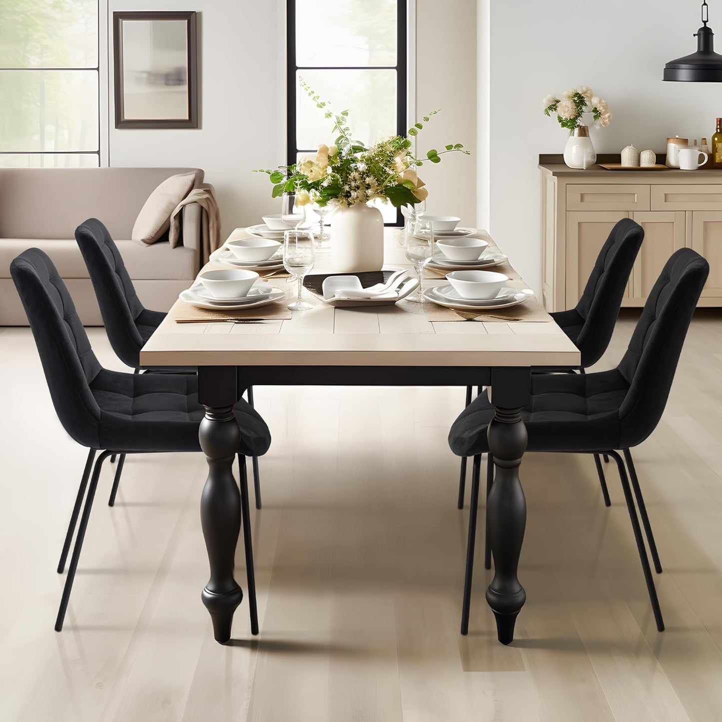 Black Velvet Upholstered Dining Chair Set Of 2 Kitchen-2