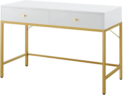 Vanity Desk with Drawers - White and Gold - Loft&Timber