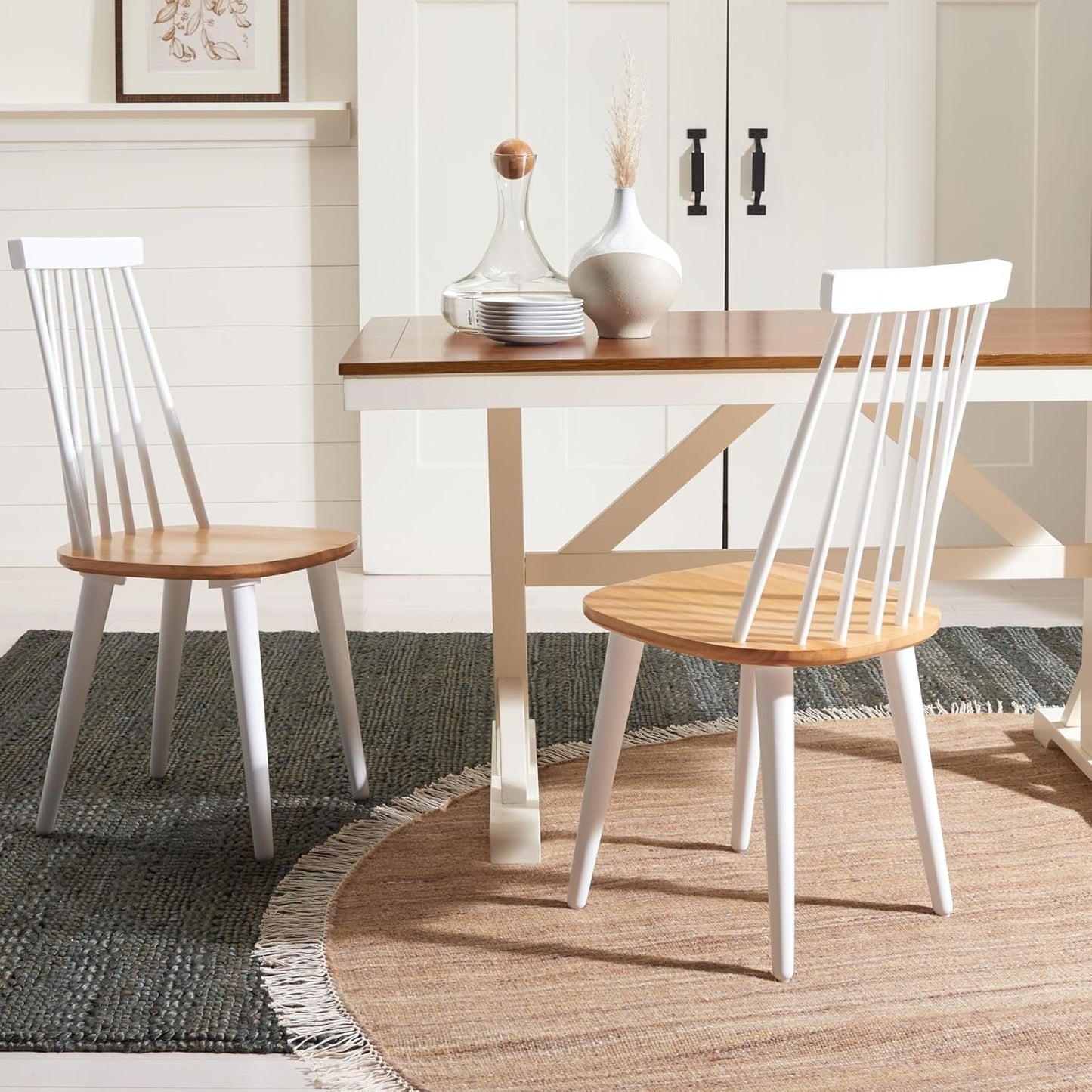 Farmhouse Spindle Back Side Chair White Natural Dining Room-3