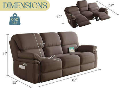 Power Recliner Sofa, Brown Chenille - Loft&Timber