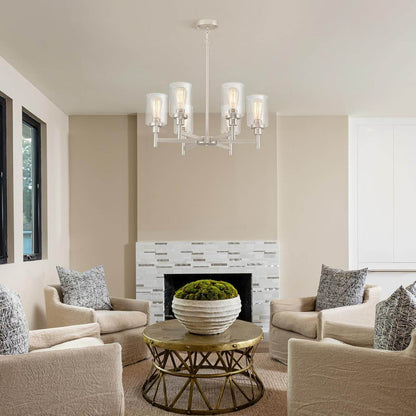 Brushed Nickel Chandeliers for Dining Room Light Fixture over Table, 6 Lights Farmhouse Chandeliers with Clear Glass Shade Chandelier for Living Room Kitchen Entryway Bedroom Bathroom - Loft&Timber