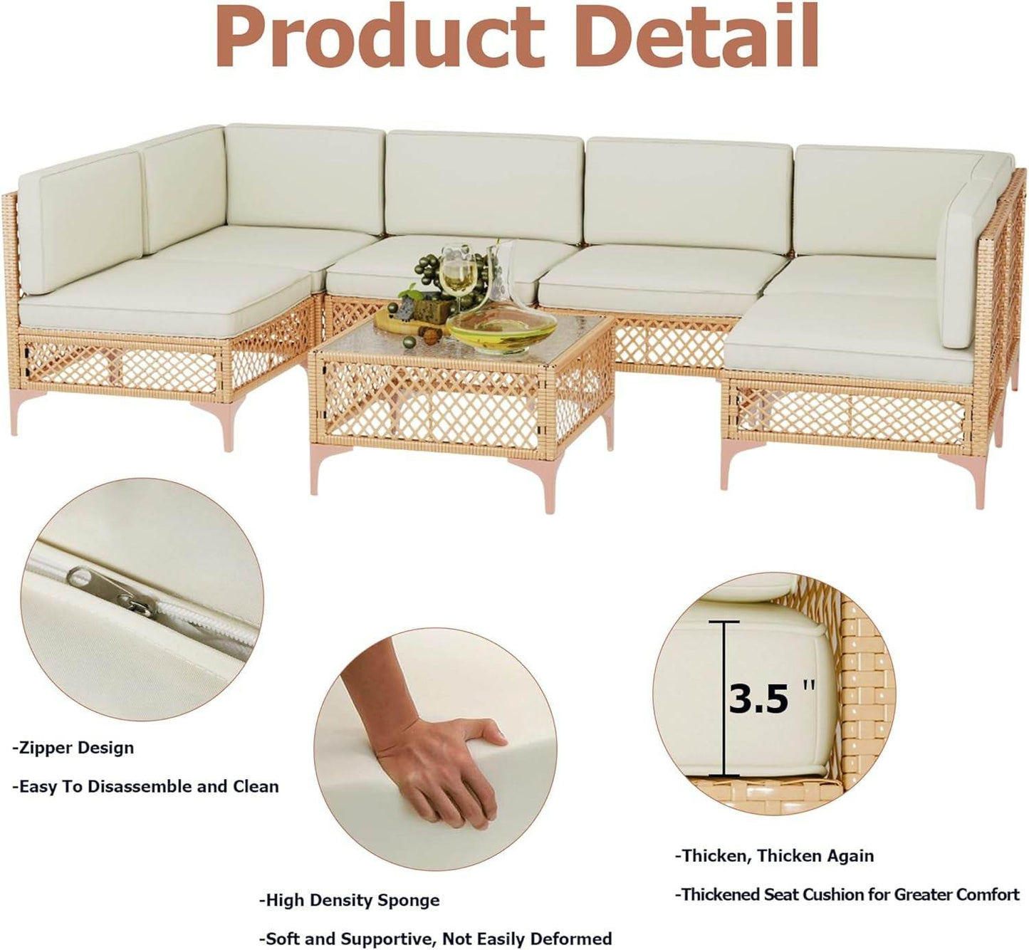 Outdoor Wicker Sectional Sofa Set with Tempered Glass Table - Loft&Timber