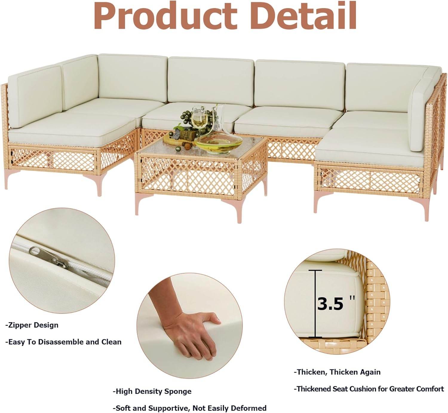 Outdoor Wicker Sectional Sofa Set with Tempered Glass Table - Loft&Timber