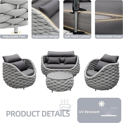 Aluminum Outdoor Patio Furniture Set with Coffee Table, 6 Piece Patio Conversation Sets with Washable Cushions Covers, Patio Sectional Furniture Set for Porch, Balcony, Deck, Yard - Loft&Timber