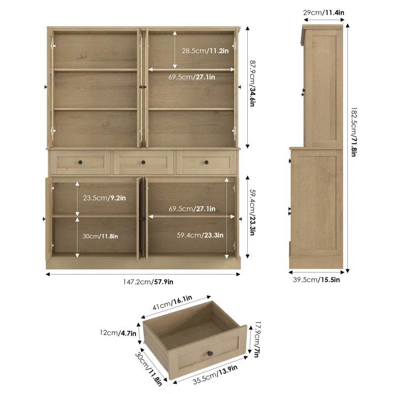 Eco Friendly Wood Three Drawer Pantry Cabinet Shelves - Loft&Timber