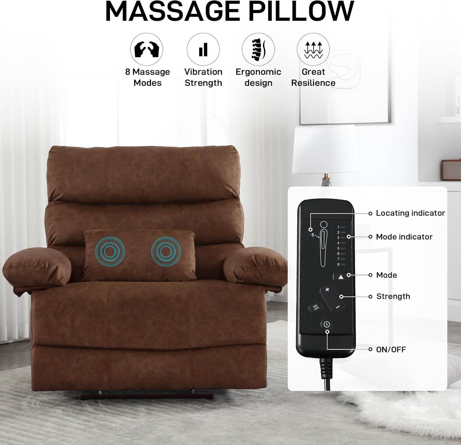 Oversized Recliner Chair, plus Size 28 Inch Large Wide Seat 350 Lb Capacity - Loft&Timber