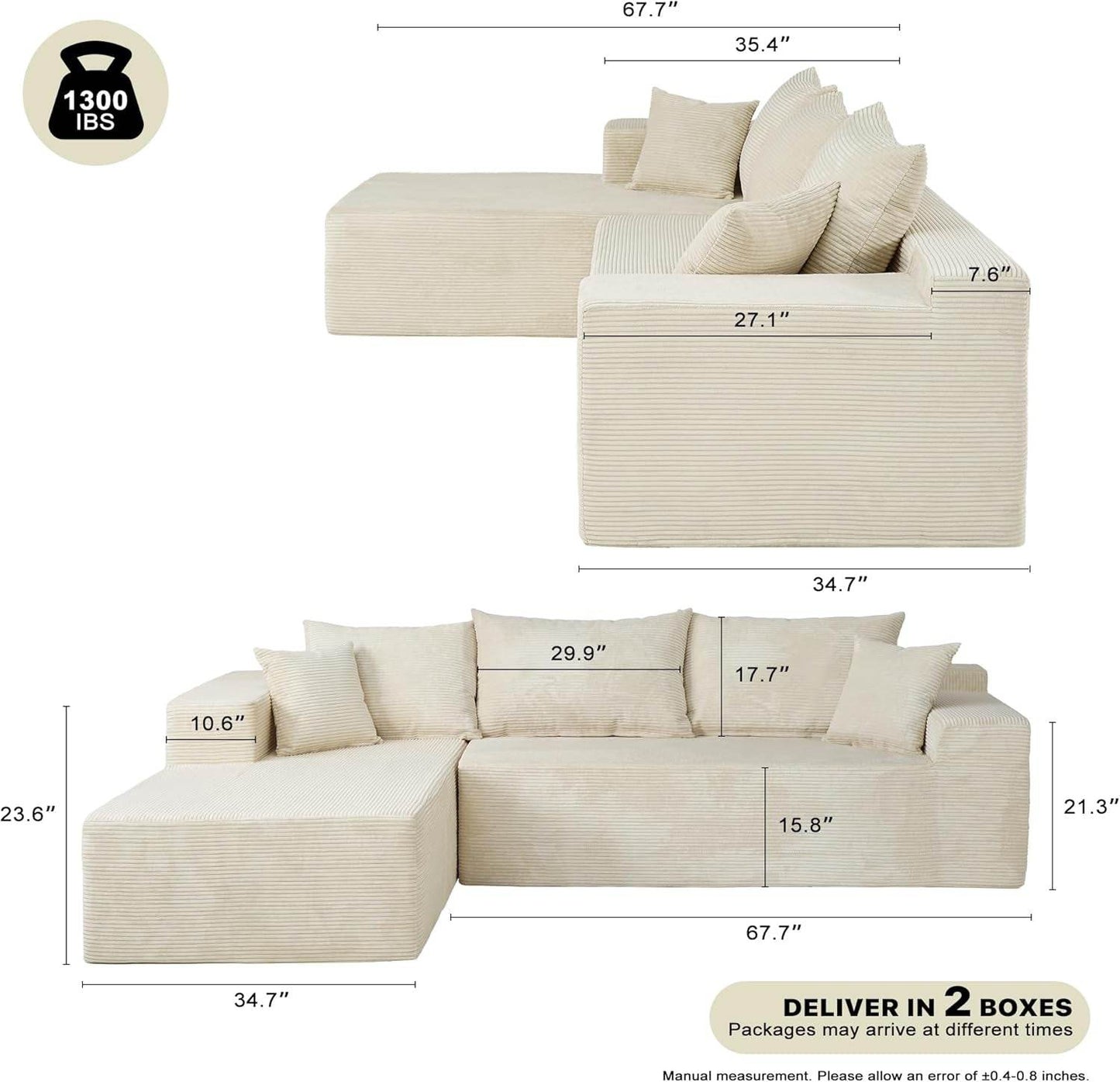 Beige L-Shape Modular Sectional Couch for Living Room - Loft&Timber