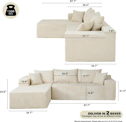 Beige L-Shape Modular Sectional Couch for Living Room - Loft&Timber