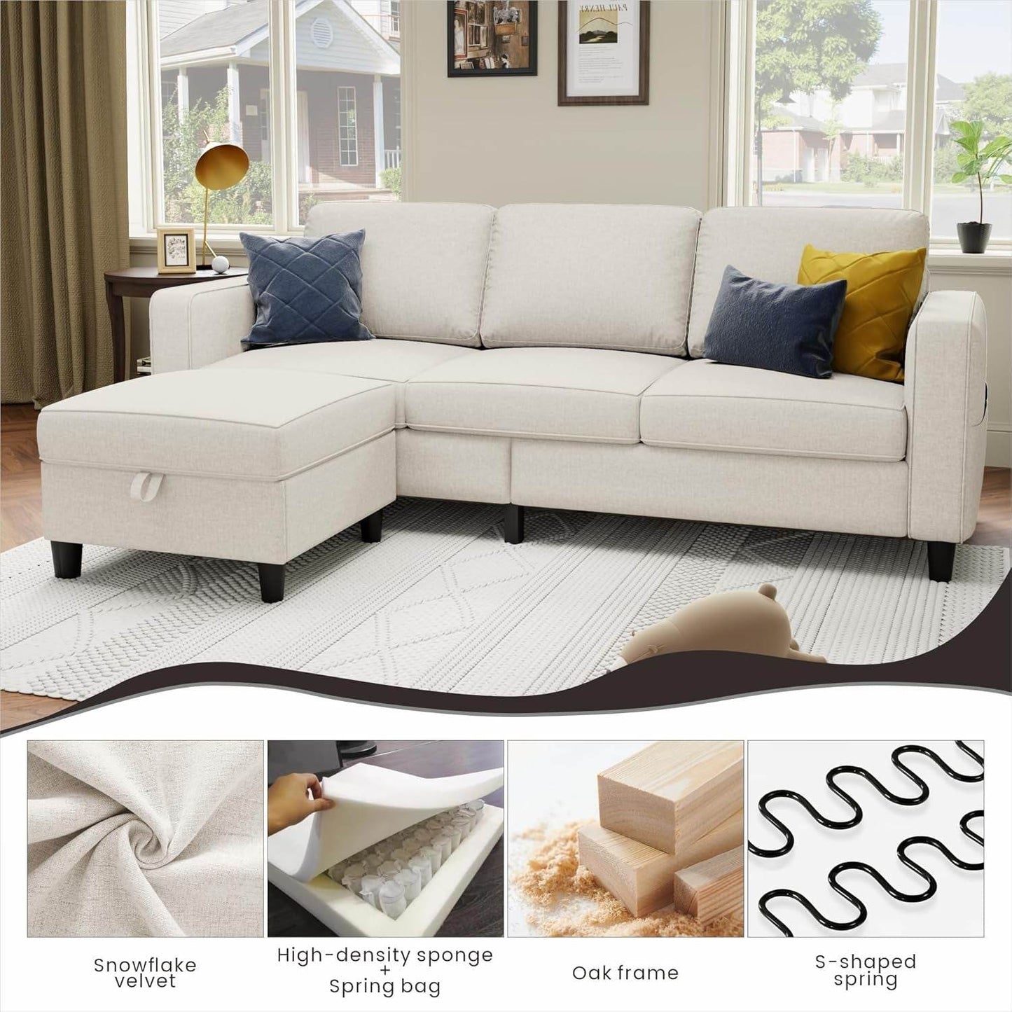 Beige Sectional Sofa for Small Spaces Comfortable and Versatile - Loft&Timber