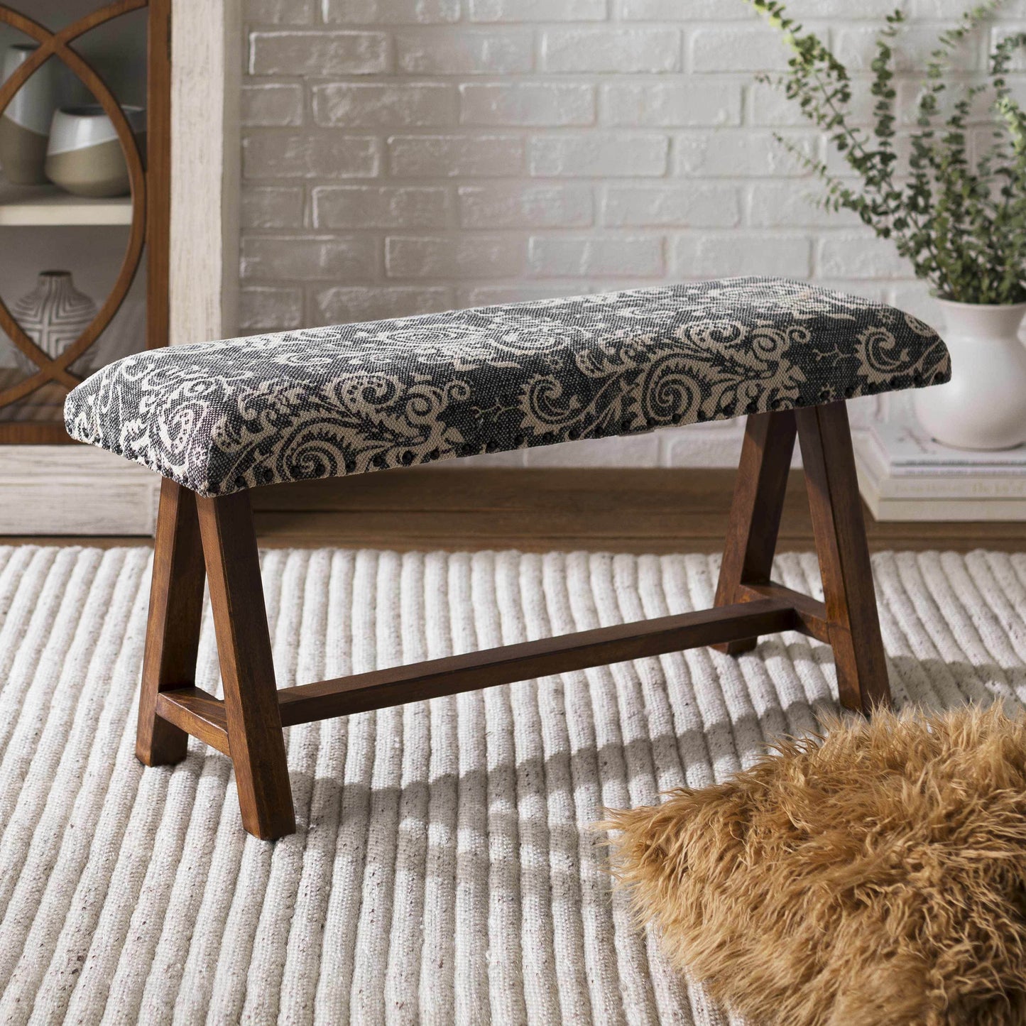 Bethpage Vintage Floral Mango Wood Bench - Loft&Timber