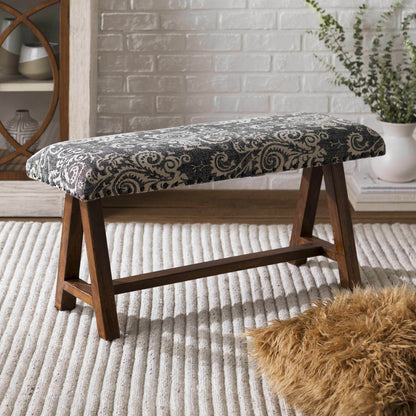 Bethpage Vintage Floral Mango Wood Bench - Loft&Timber