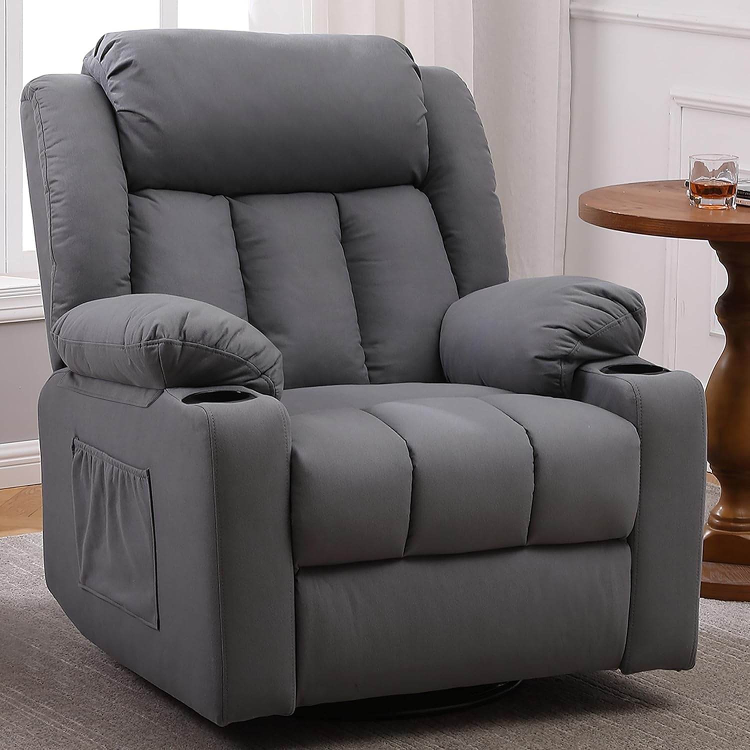 Rocker Swivel Recliner Chair, Overstuffed Large Manual Recliner (Technical Grey) - Loft&Timber