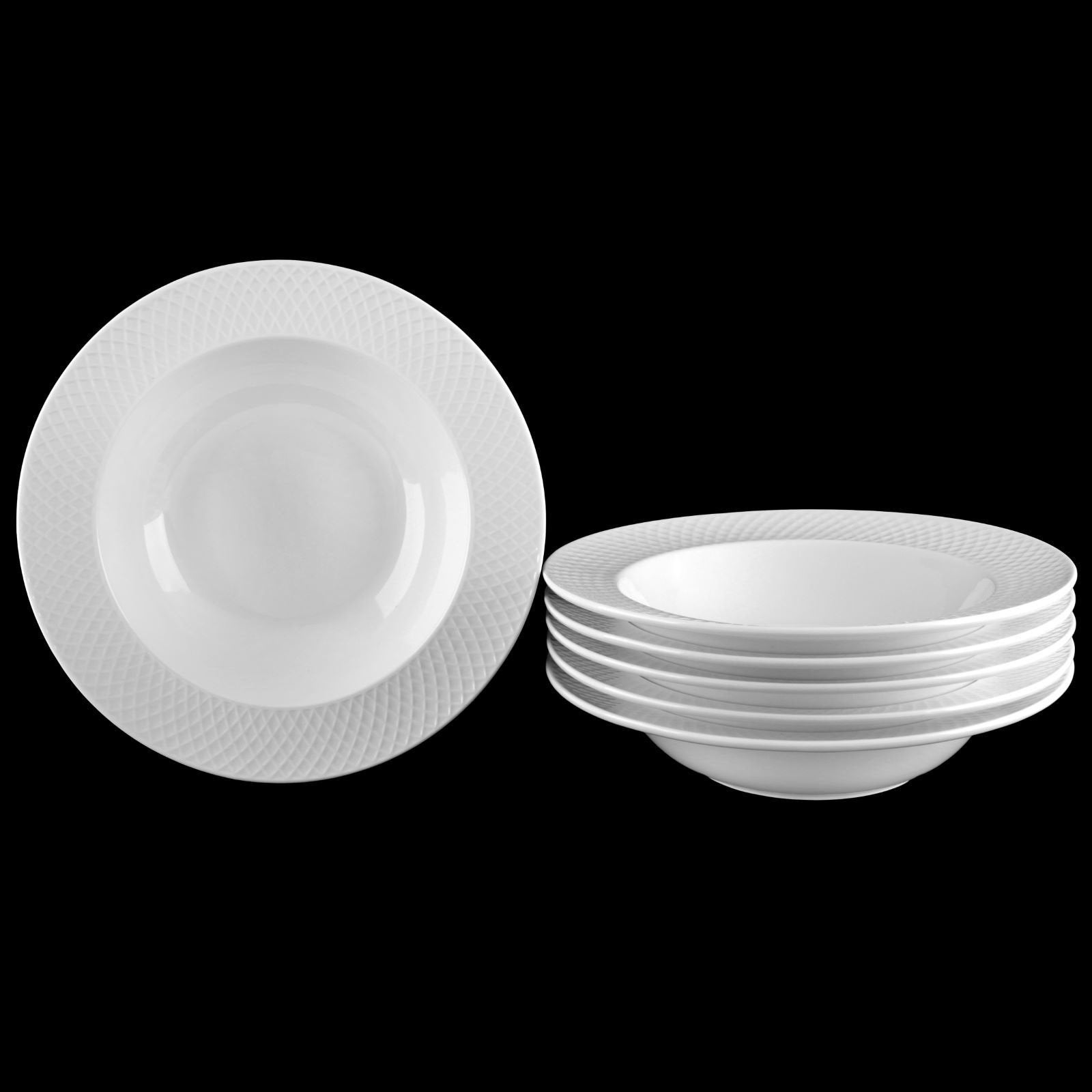 White Porcelain Deep Plate With Embossed Wide Rim 9" inch | For soup, pasta, salad - Loft&Timber