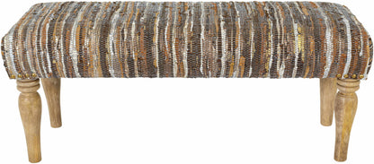 Bustos Leather Striped Wooden Base Bench - Loft&Timber