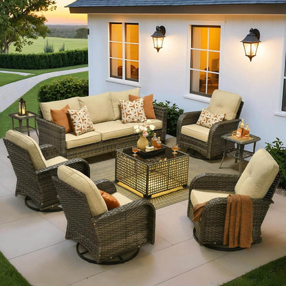 Modern Outdoor Wicker Furniture Set with Swivel Rocking Chairs - Loft&Timber