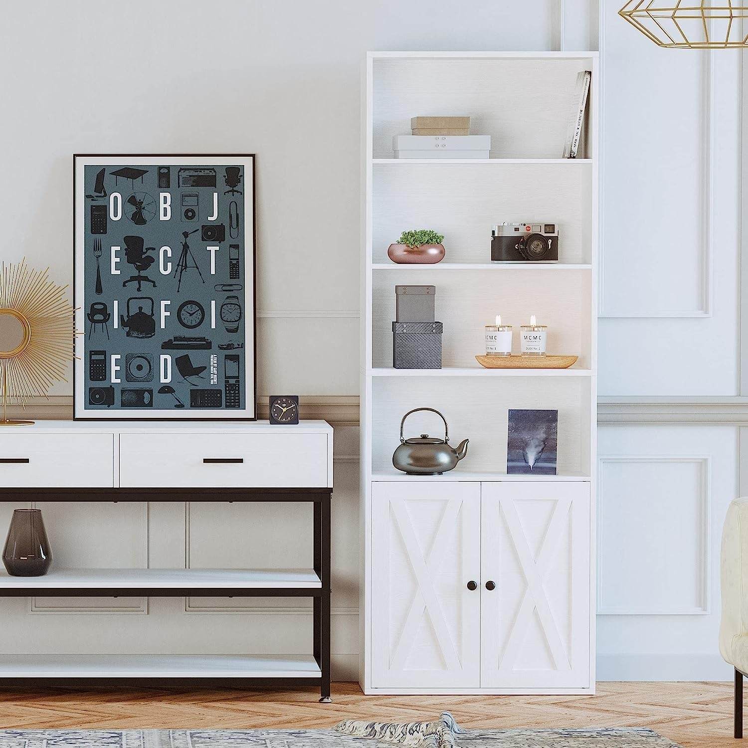 Tall Industrial Bookcase with Doors and Shelves - Loft&Timber
