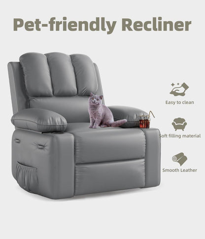 Oversized Recliner Chairs with Heat and Massage - 360° Swivel - Grey - Loft&Timber