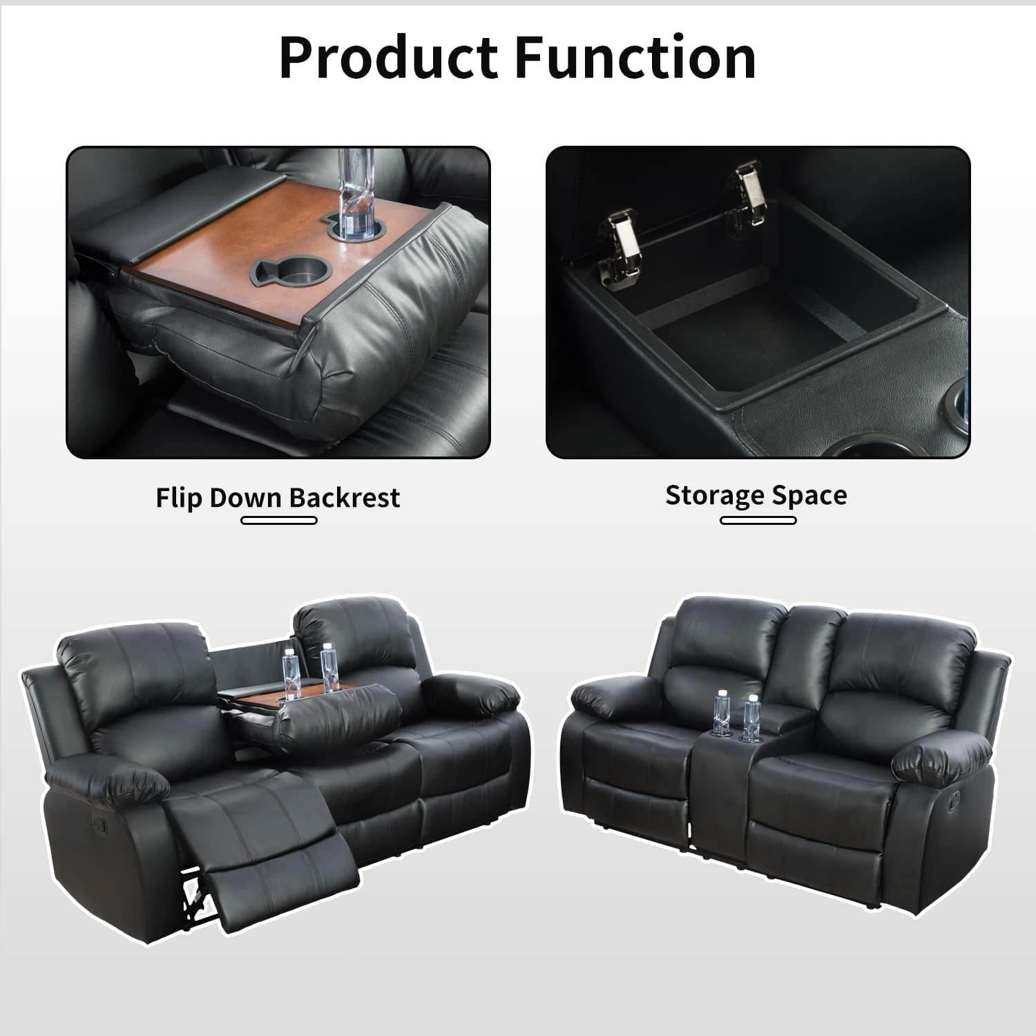 Leather Recliner Sofa Set (Sofa Set 3 Pieces) - Loft&Timber