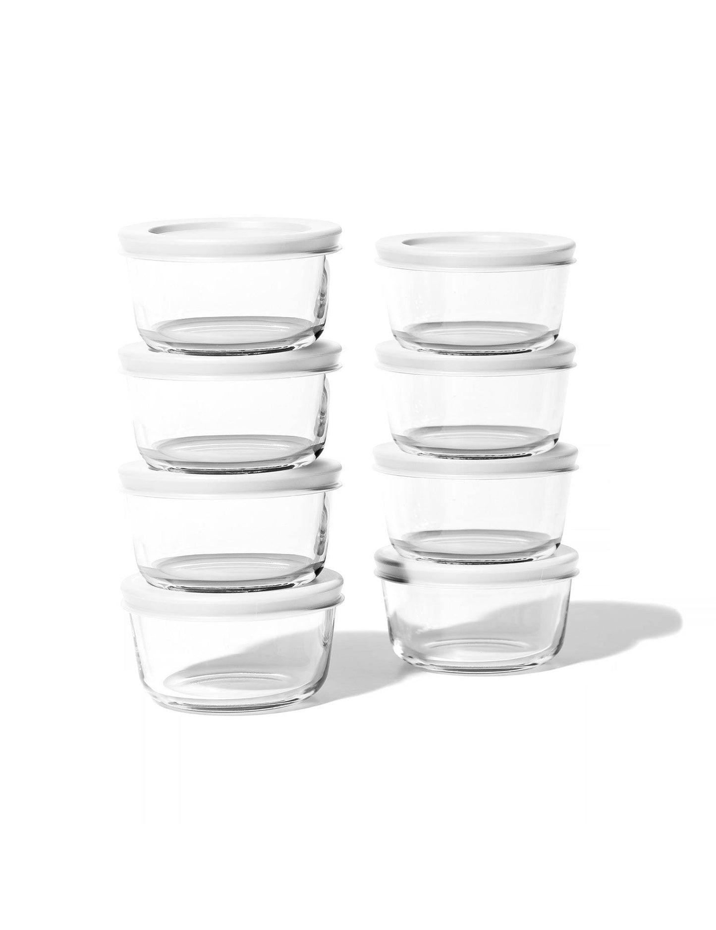 Glass Food Storage Containers - 16 Piece 7oz Set (8 Containers + 8 Lids), White - Loft&Timber