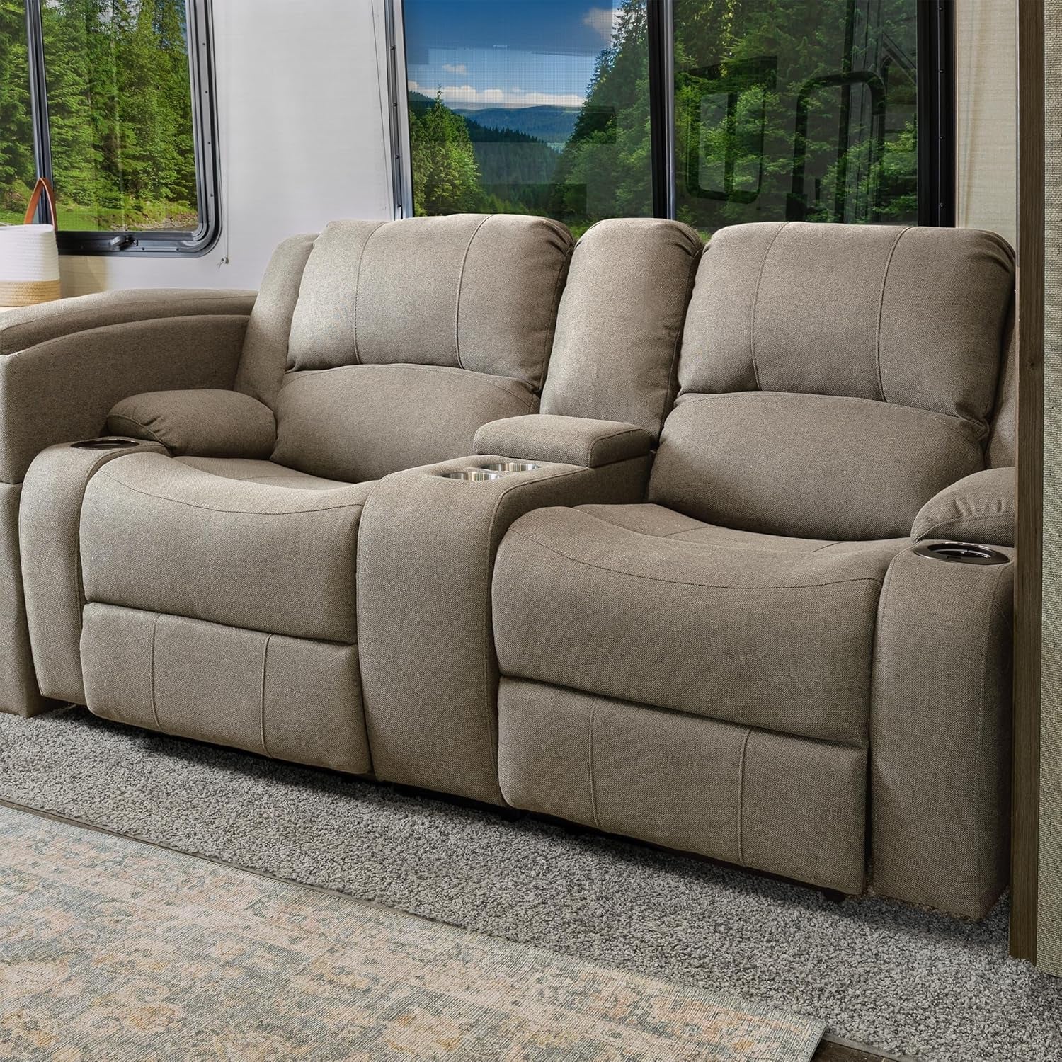 Charles Powered Double RV Wall Hugger Recliner Sofa | RV Loveseat | RV Furniture | Cloth (Oatmeal, 67")-1