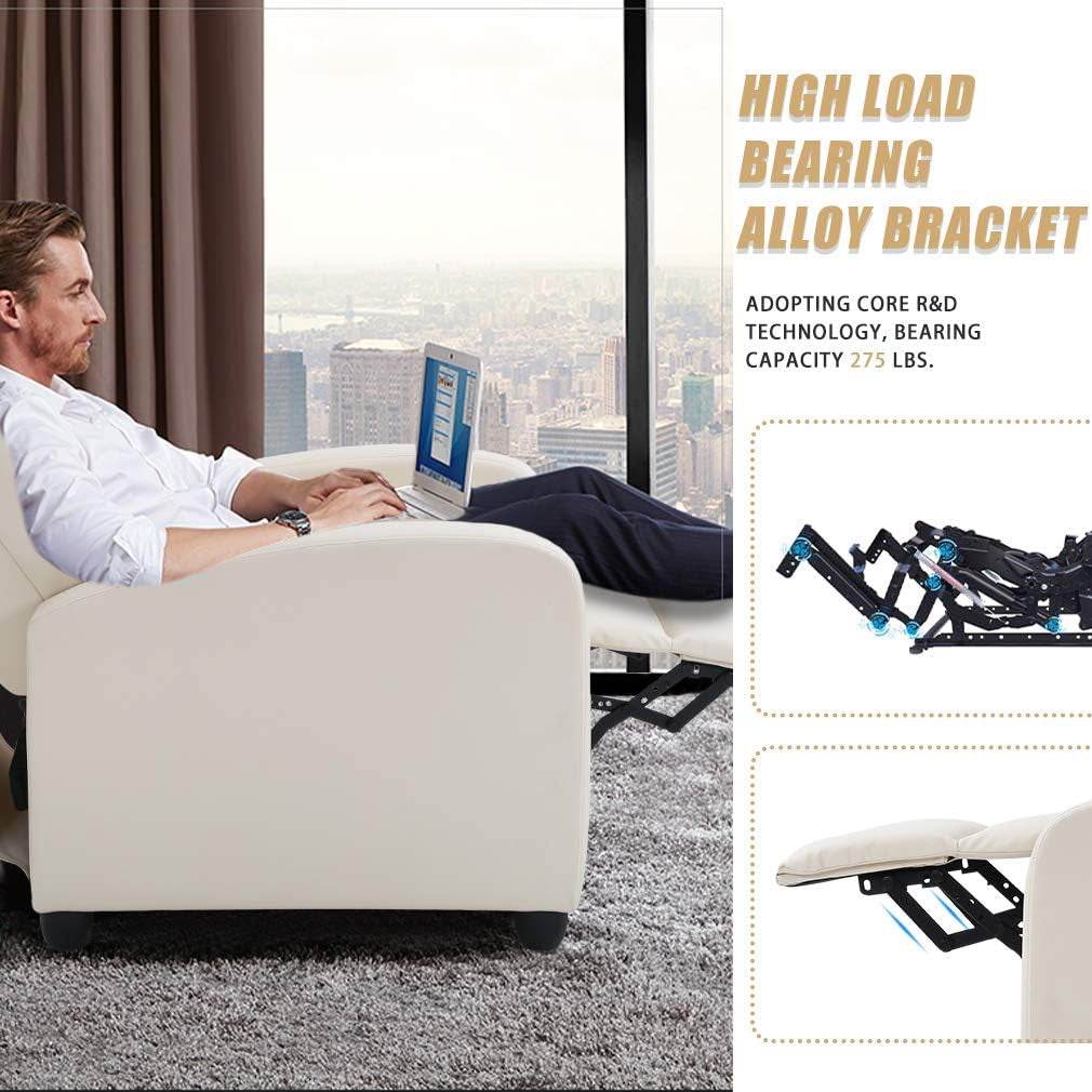 Recliner Chair for Living Room Recliner Sofa Reading Chair Winback Single Sofa Home Theater Seating Modern Reclining Chair Easy Lounge with PU Leather Padded Seat Backrest （Beige） - Loft&Timber