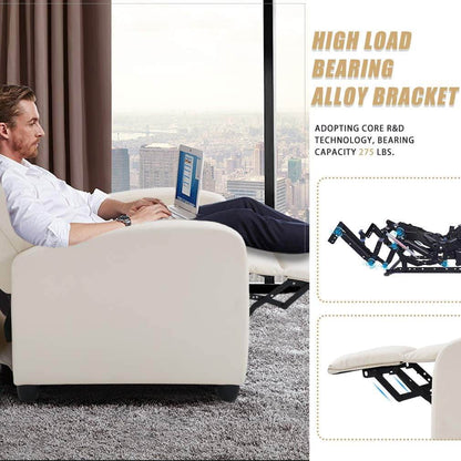 Recliner Chair for Living Room Recliner Sofa Reading Chair Winback Single Sofa Home Theater Seating Modern Reclining Chair Easy Lounge with PU Leather Padded Seat Backrest （Beige） - Loft&Timber