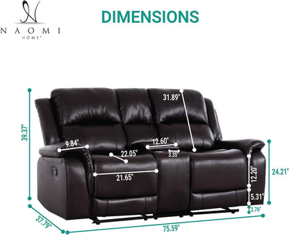 Katie Leather Recliner Sofa Set, Manual Recliner Sofa Couch - Living Room Furniture Set, Leather Reclining Sofa Recliner Couch for Office Home, Living Room Sofa Recliners, Air Leather, Espresso-2