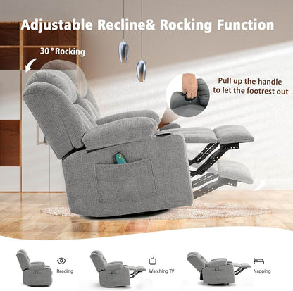 Rocker Swivel Recliner Chair, Overstuffed Large (Lime Gray) - Loft&Timber