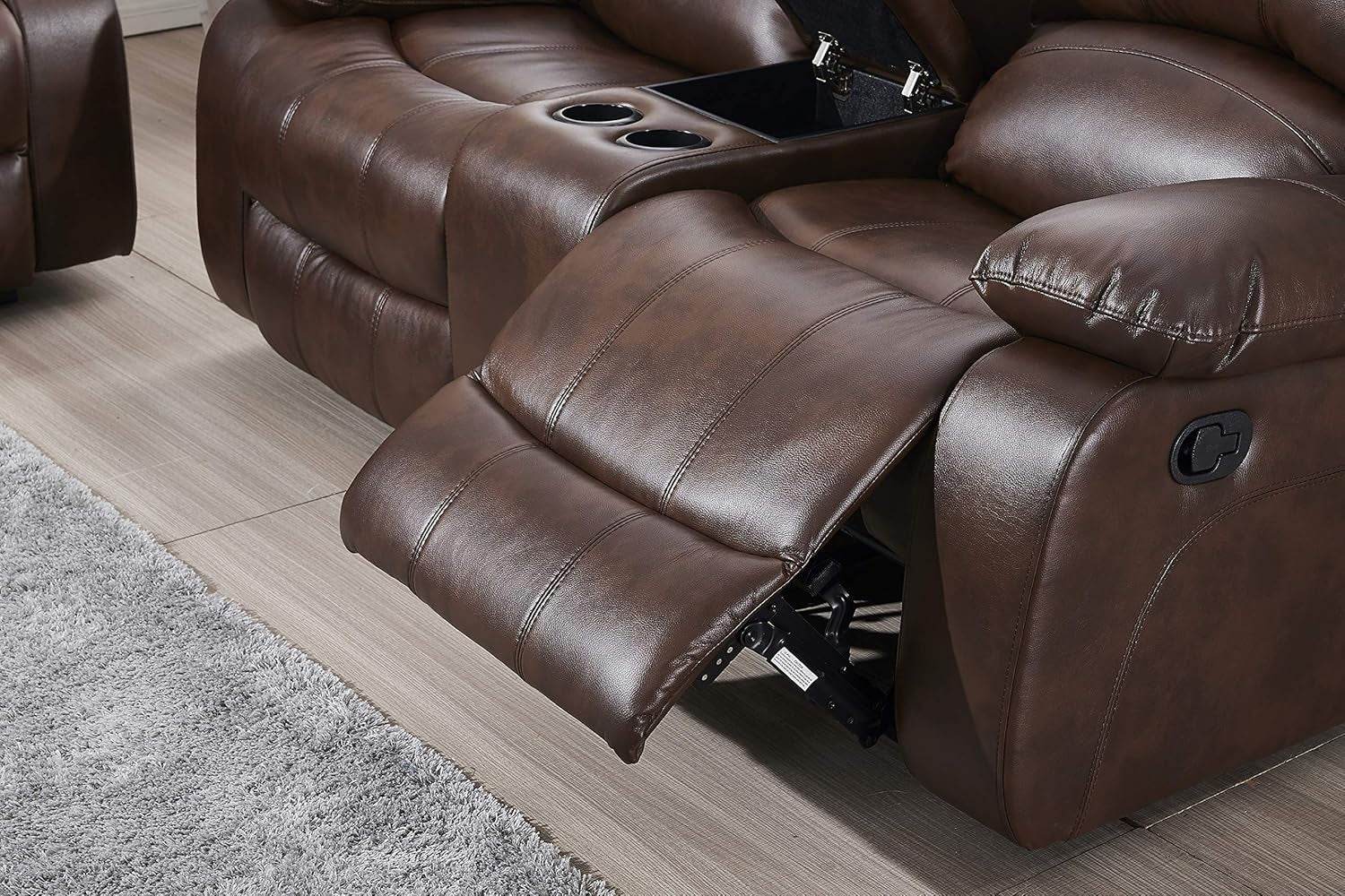 Loveseat Brown Faux Leather Sofa Set - Loft&Timber