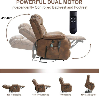 Powerful Dual Motor Lift Recliner Heat Massage Leather - Loft&Timber