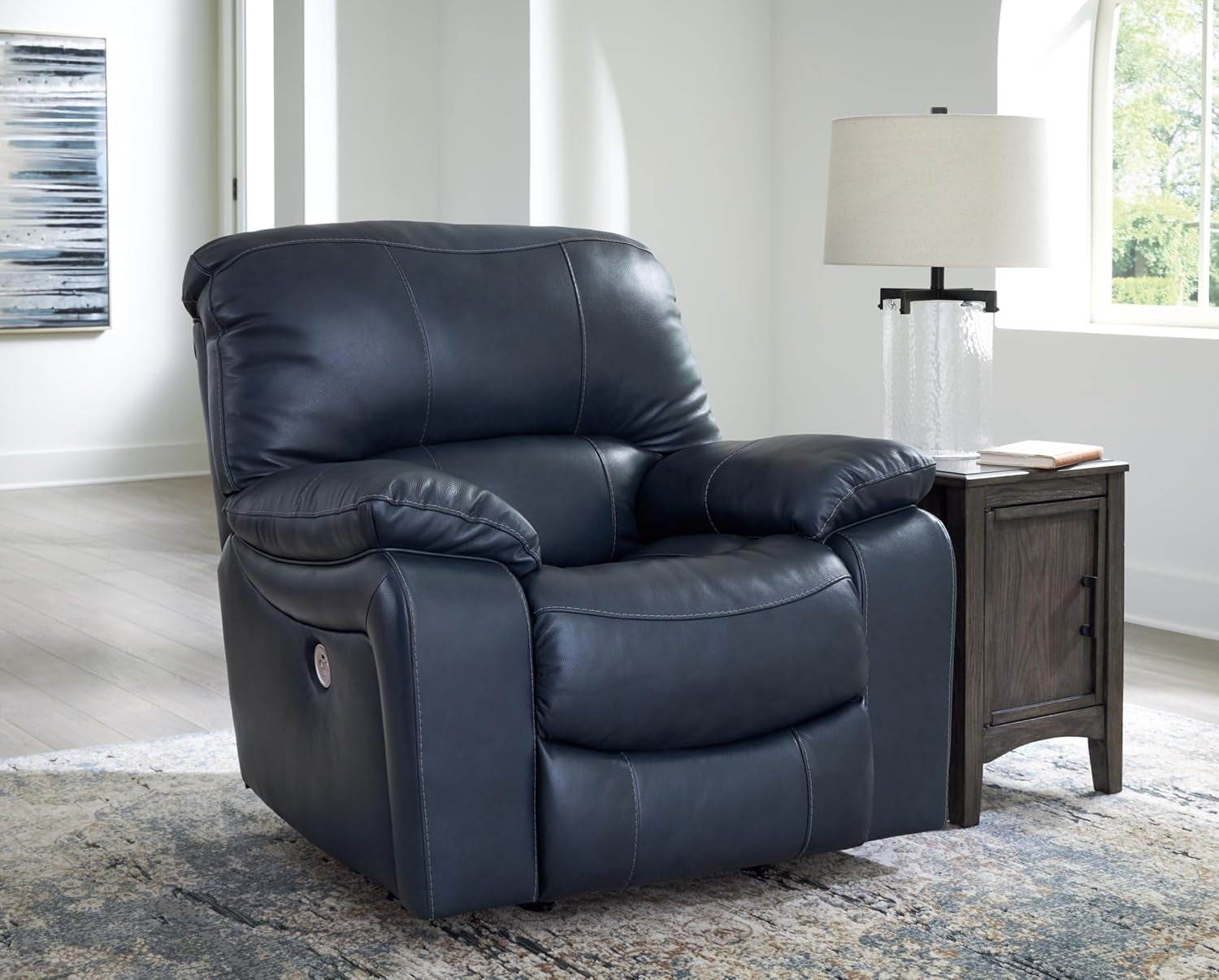 Leesworth Modern Leather Match Power Rocker Recliner USB Port, Blue - Loft&Timber