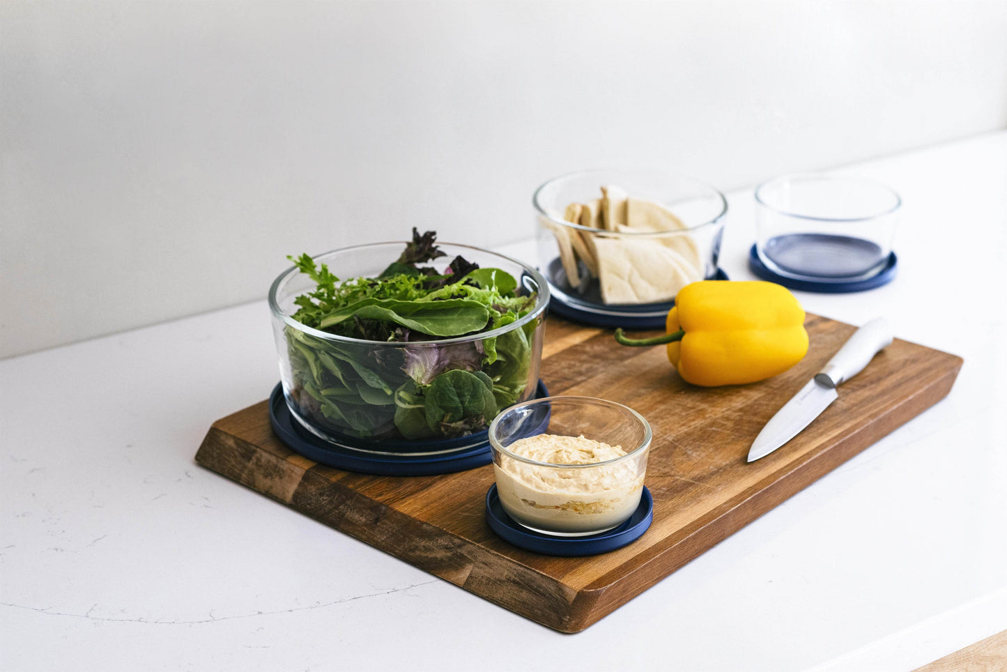 Glass Food Storage Containers - 8 Piece (4 Containers + 4 Lids) Round Nesting Space-Saving Set - Loft&Timber