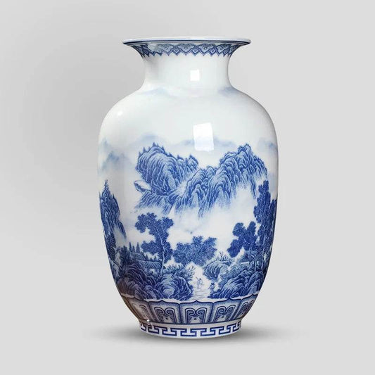 Classic Antique Chinese Blue and White Ceramic Vase - Loft&Timber
