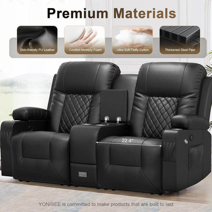 Large Loveseat Recliner, Loveseat Recliner Sofa with Storage Console, Recliner Chair with USB Ports, 2 Cell Phone Holders, Cup Holder, Loveseat Couch for Living Room - Loft&Timber