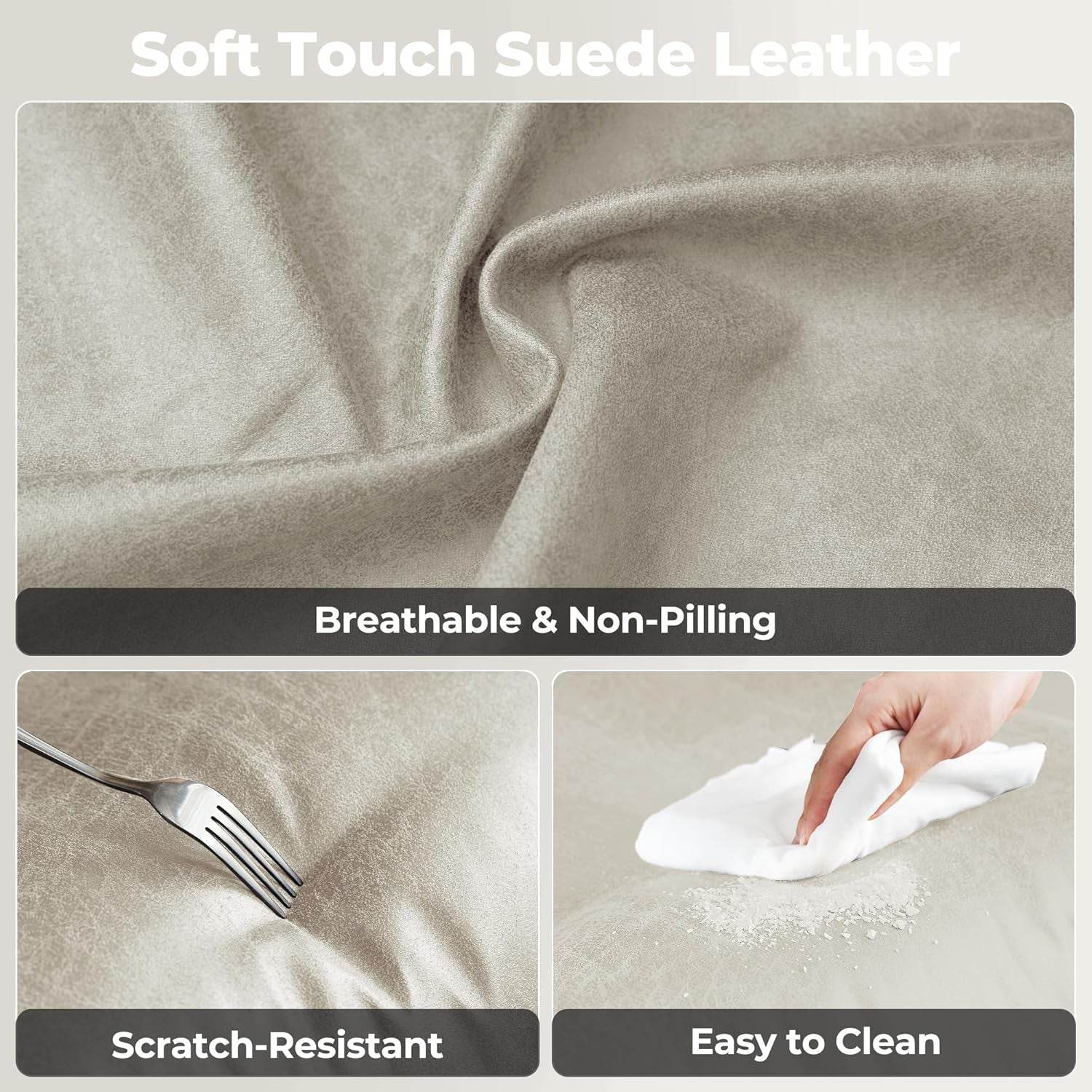 Ergonomic Home Office Chair, Mid-Century Modern Leather Chair with Lumbar Support (Beige, Suede Leather) - Loft&Timber