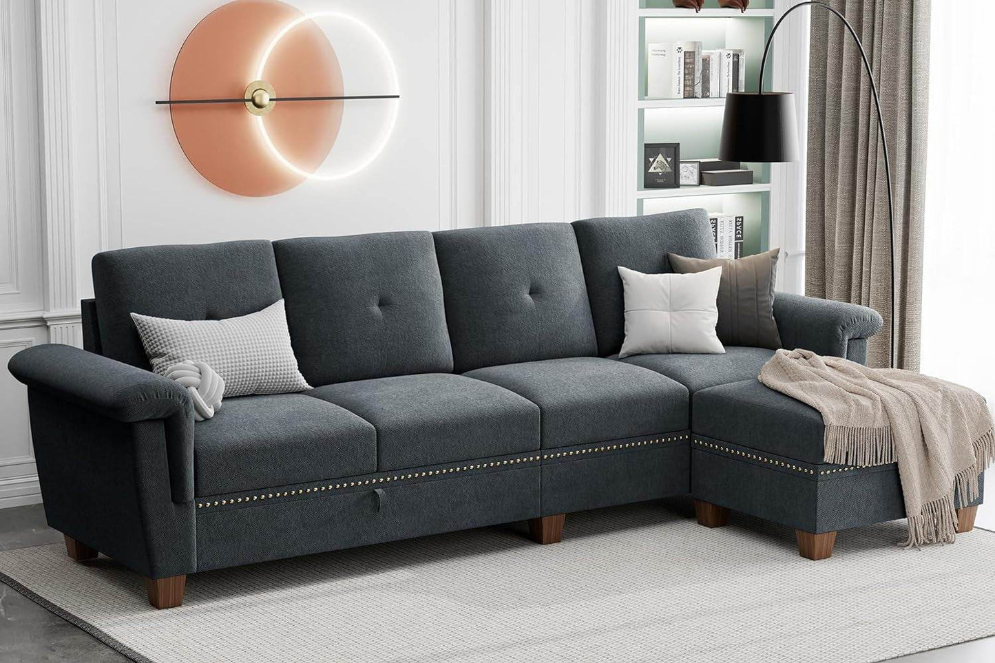 Dark Gray L-Shaped Sectional Couch with Storage - Loft&Timber