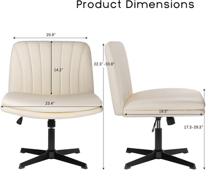 Criss Cross Legged Office Chair,Armless Office Desk Chair No Wheels,Pu Leather Modern Swivel Vanity Chair,Height Adjustable Wide Seat Mid Back Computer Task Chair for Home Office-1
