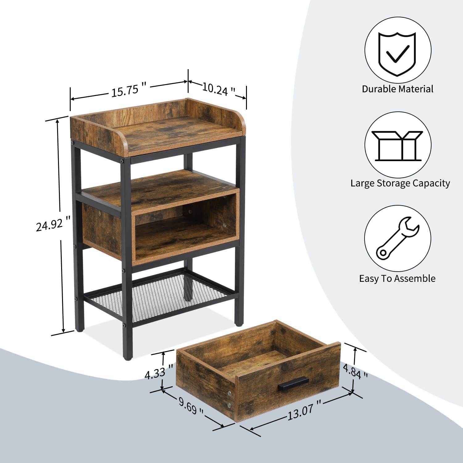 Industrial 3-Tier Nightstand Set - Loft&Timber