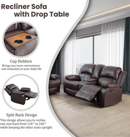 Manual Recliner Sofa Set (3 Pieces, Brown) - Loft&Timber