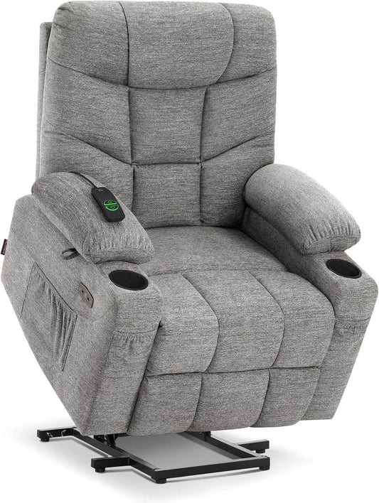 Power Lift Recliner Chair with Extended Footrest (Light Grey, Medium-Regular) - Loft&Timber