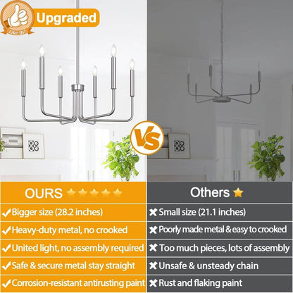 6-Light Farmhouse Chandelier for Dining Room Lighting Fixtures Hanging, Brushed Nickel Dining Light Fixtures Industrial Chandelier for Bedroom, Foyer, Hall, Kitchen, Living Room and Entryway - Loft&Timber