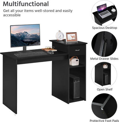 Modern Desk & Mesh Chair Set, Drawer, Shelves-4